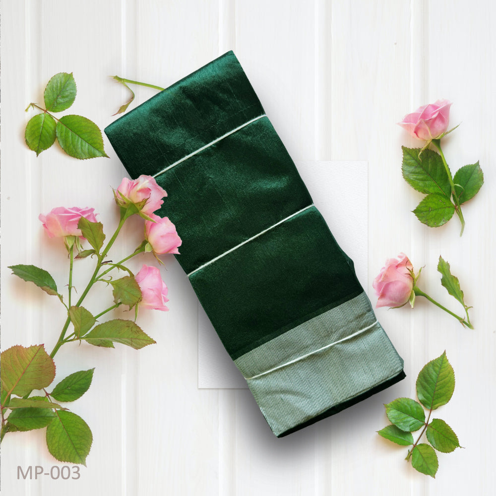 Rich Dark Green Mix Cotton Saree with Elegant Silver Border